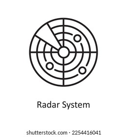 Ilustración de diseño del icono de contorno del vector del sistema de radar. Símbolo de espacio en el archivo EPS 10 de fondo blanco