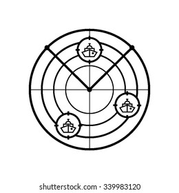Radar with targets - black vector icon