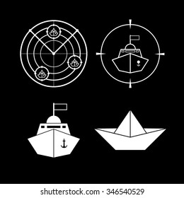 Radar with targets - black vector icon, set