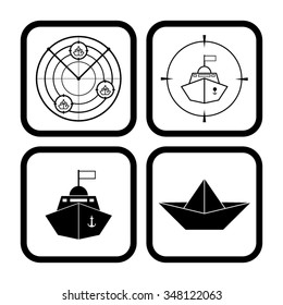 Radar with targets - black vector icon, set