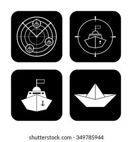Radar with targets - black vector icon, set
