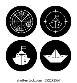 Radar with targets - black vector icon, set