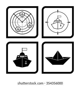 Radar with targets - black vector icon, set