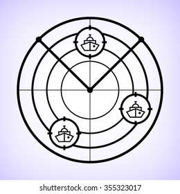 Radar with targets -  black vector icon