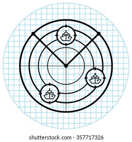 Radar with targets -  black vector icon