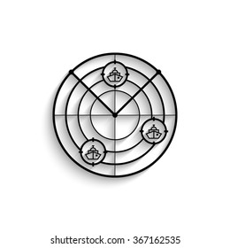 Radar with targets - black vector icon  with shadow