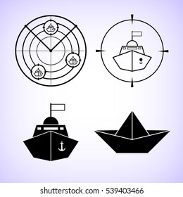 Radar with targets - black  vector icon; set