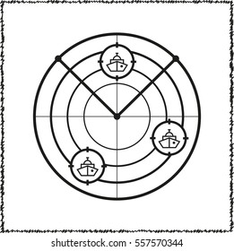 Radar with targets  - black vector icon