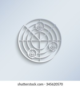 Radar with targets - paper vector icon