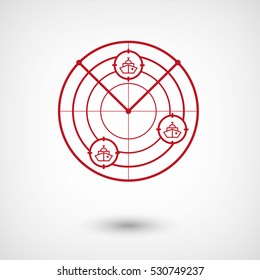 Radar with targets - red vector  icon with shadow