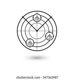 Radar with targets - vector icon