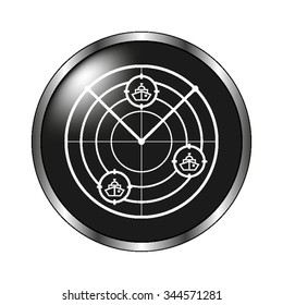 Radar with targets - vector icon; black button