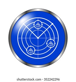 Radar with targets - vector icon on the blue button