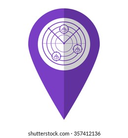 Radar with targets - vector icon;  violet map pointer