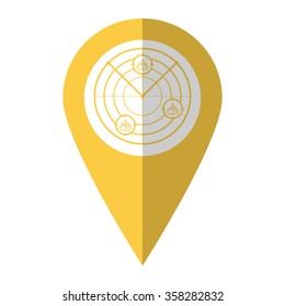 Radar with targets - vector icon;  yellow map pointer