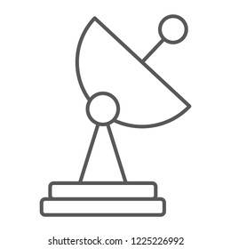 Radar thin line icon, tv and receiver, satellite dish sign, vector graphics, a linear pattern on a white background, eps 10.