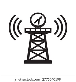 Radar Tower Icon, ATC Communication Symbol, Airport Signal Solid