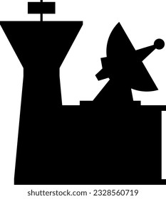 Radarturmsymbol, Vektorgrafik. Radarturmsilhouette für Symbol, Symbol oder Zeichen. Militärradar-Symbol für die Planung von Militärbasis, Krieg, Schlachtfeld, Technologie, Gewand und Erkennung