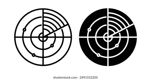 Radar vector icon set in black color.