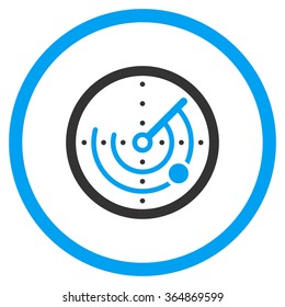 Radar vector icon. Style is bicolor flat circled symbol, blue and gray colors, rounded angles, white background.