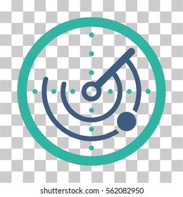 Radar vector pictogram. Illustration style is flat iconic bicolor cobalt and cyan symbol on a transparent background.