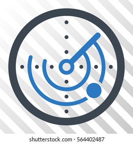 Radar vector pictogram. Illustration style is flat iconic bicolor smooth blue symbol on a hatch transparent background.