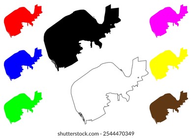 Radford city County, Commonwealth of Virginia (Independent city, U.S. county, United States of America, USA) mapa ilustração vetorial, esboço de rabisco Lovely Mount, English Ferry e mapa de Ingles Ferry