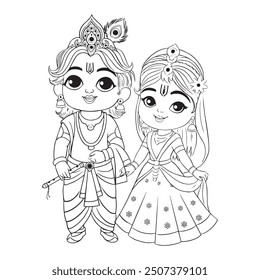 Vector de ilustración de Radha Krishna, pequeño boceto de Radha Krishna, Krishna Janmashtami, Dahihandi.