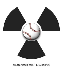 Radiaction symbol with baseball ball. Caution radioactive danger sign. Baseball quarantined. Cancellation of sports tournaments. Vector illustration