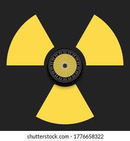 Radiaction symbol with bicycle wheel. Caution radioactive danger sign. Soccer quarantined. Cancellation of sports tournaments. Vector illustration