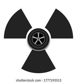 Radiaction symbol with car wheel. Caution radioactive danger sign. Racing quarantined. Cancellation of sports tournaments. Vector illustration