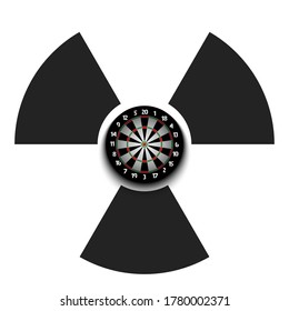 Radiaction symbol with dartboard. Caution radioactive danger sign. Soccer quarantined. Cancellation of sports tournaments. Vector illustration