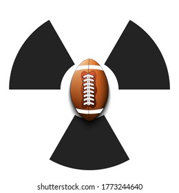 Radiaction symbol with football ball. Caution radioactive danger sign. Football quarantined. Cancellation of sports tournaments. Vector illustration