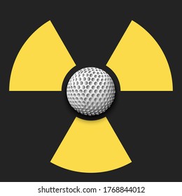 Radiaction symbol with golf ball. Caution radioactive danger sign. Golf quarantined. Cancellation of sports tournaments. Vector illustration