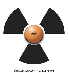 Radiaction symbol with ping-pong ball. Caution radioactive danger sign. Ping-pong quarantined. Cancellation of sports tournaments. Vector illustration