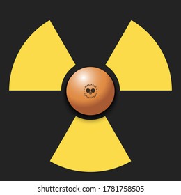 Radiaction symbol with ping-pong ball. Caution radioactive danger sign. Ping-pong quarantined. Cancellation of sports tournaments. Vector illustration