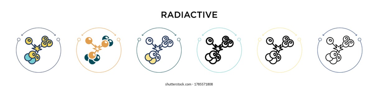 Radiactive icon in filled, thin line, outline and stroke style. Vector illustration of two colored and black radiactive vector icons designs can be used for mobile, ui, web