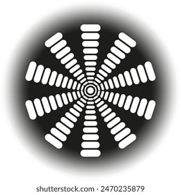 Radial abstract design. White rounded bars. Black gradient background. Optical illusion vector.