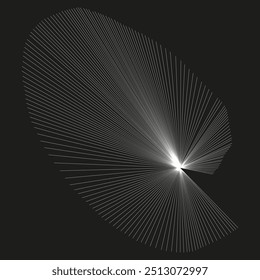 Linhas abstratas radiais. Padrão de intermitência geométrica. Forma de simetria dinâmica. Fundo preto vetorial.