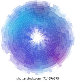Radial abstract mosaic background in different shades of blue on a white background. Styled the pupil of the eye