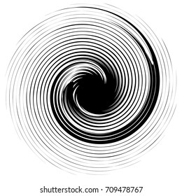 Radial abstract op-art element. Black abstract shape isolated on white