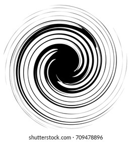 Radial abstract op-art element. Black abstract shape isolated on white