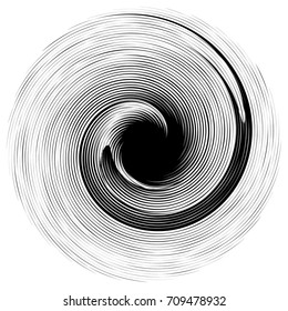 Radial abstract op-art element. Black abstract shape isolated on white