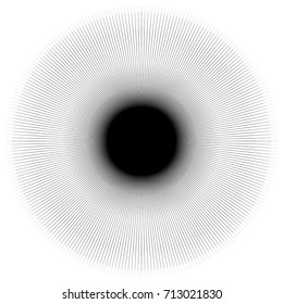 Radial abstract op-art element. Black abstract shape isolated on white