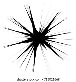 Radial abstract op-art element. Black abstract shape isolated on white