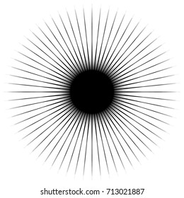 Radial abstract op-art element. Black abstract shape isolated on white