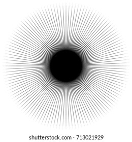 Radial abstract op-art element. Black abstract shape isolated on white