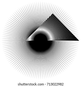 Radial abstract op-art element. Black abstract shape isolated on white