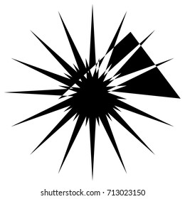 Radial abstract op-art element. Black abstract shape isolated on white