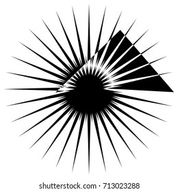 Radial abstract op-art element. Black abstract shape isolated on white